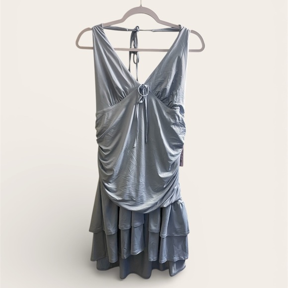 Wild Fable Light Blue Halter Ruffled Mini Dress - Picture 3 of 8